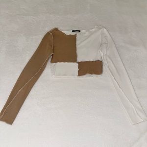 Tan and white checkered SHEIN long sleeve shirt (small)